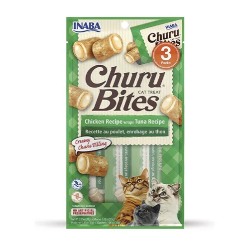 CHURU BITES CAT Chicken Wraps Tuna de 3 Tubos x 10 gr (Verde)