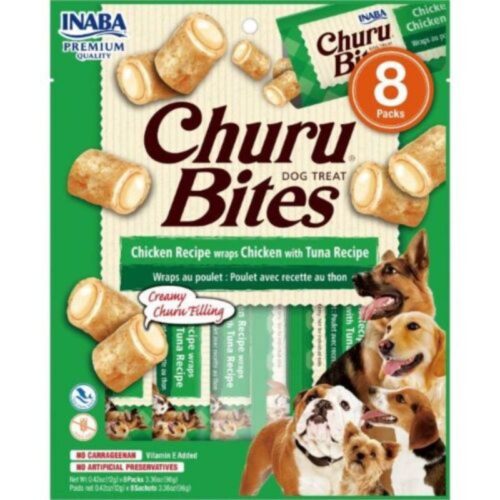 CHURU BITES FOR DOG Chicken Wraps Chicken With Tuna Bolsa de 8 Tubos x 12gr (Verde)
